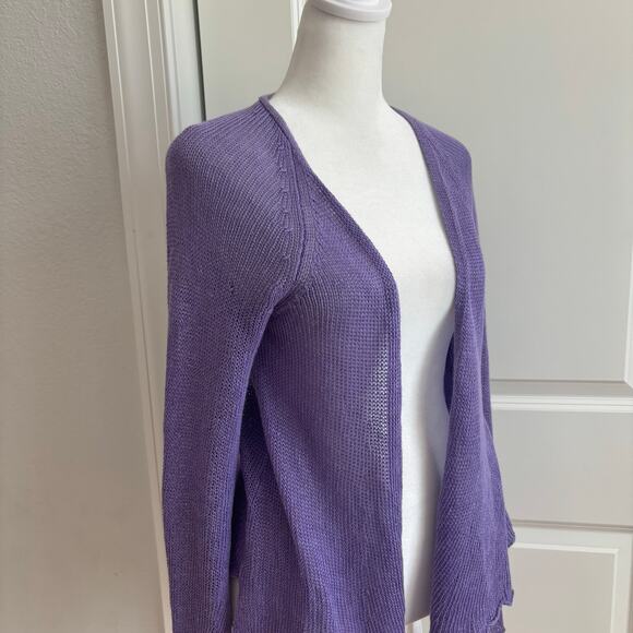 Eileen Fisher Women’s 100% Linen Open Knit Purple Open Front Cardigan SP - Picture 6 of 12